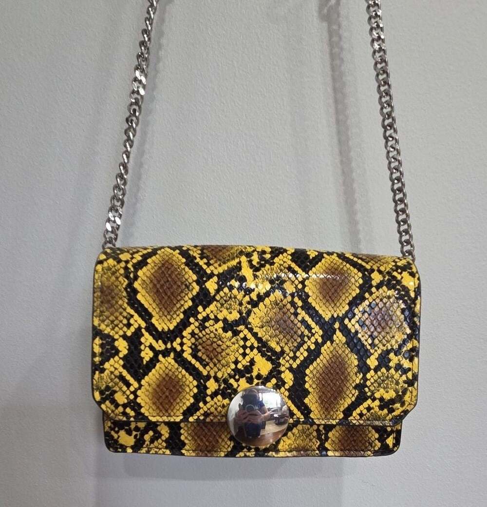 Zara Yellow and Black Snakeskin Effect Crossbody Bag with Chain Strap